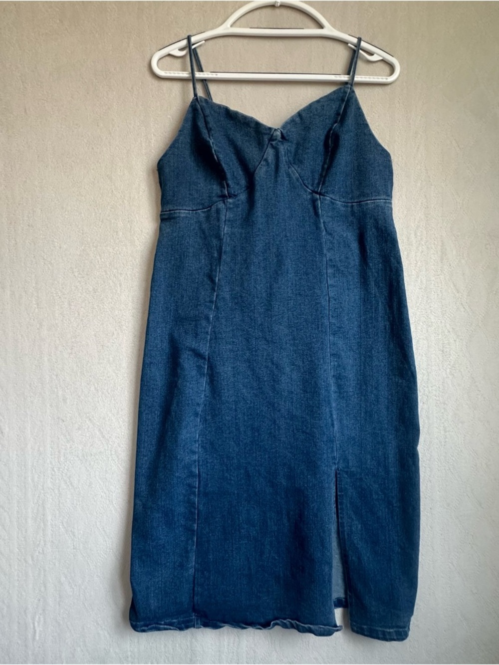 Denim Obsessed Milkmaid Denim Slip Midi Dress Dark Blue Sz M Stretch Summer Boho